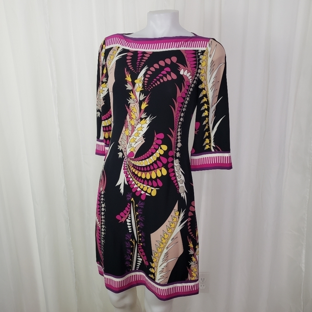 Ali Ro floral boatneck flare sleeve dress